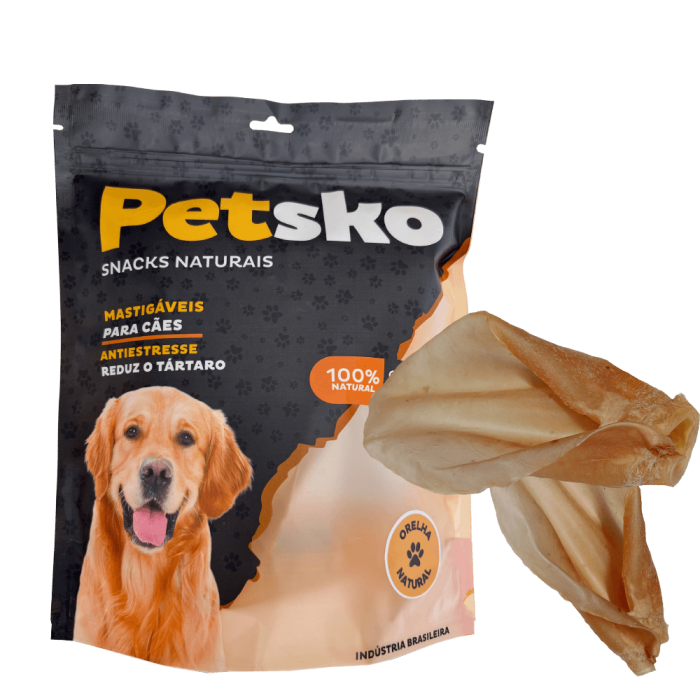 Orelha Bovina Natural Petsko – Pacote com 2 Unidades
